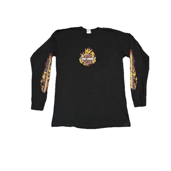 Vintage Harley Davidson Long Sleeve T Shirt Size Medium Flames Double Sided - Picture 1 of 7